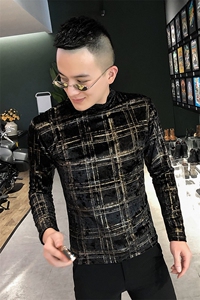 店主风T恤男长袖针织衫外穿网红半高领金大格打底衫A068-QS12-P45图片