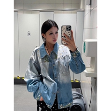 美式秋冬新款花卉潮牌渐变刺绣牛仔夹克外套男女中性风W6874-P70，男装夹克，星座412-3