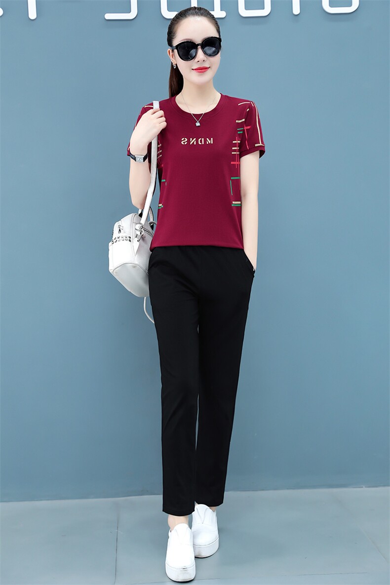 纯棉短袖运动套装女夏季薄款2025新款时尚洋气跳舞女式夏天休闲衣,女装运动套装,燕颉服饰