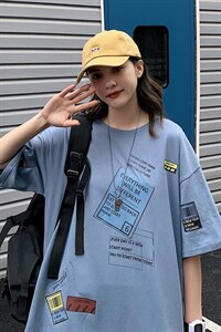 数据款！纯棉百搭印花中性风短袖t恤男女潮流体恤情侣T336P28图片