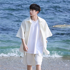 2025夏季新款 简洁清爽休闲男纯白口袋衬衫短袖套装TZ48/P88控118,男装衬衫,电商A148,电商基地 2025夏季新款 简洁清爽休闲男纯白口袋衬衫短袖套装TZ48/P88控118,男装衬衫,电商A148,电商基地