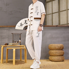 风夏季两件套男士冰丝宽松短袖套装民族男装汉服，男装T恤，星座1206（原A206）