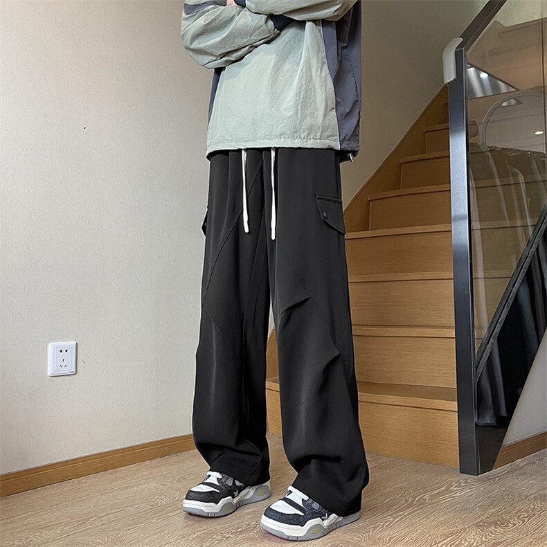 休闲裤子男秋季新款美式潮流宽松直筒垂感薄款透气阔腿速干裤，男装休闲裤，星座410-7