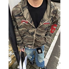美式复古水洗迷彩刺绣连帽卫衣外套男秋冬季宽松休闲帽衫夹克，男装夹克，四季星座505