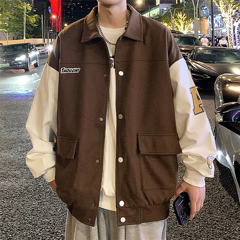 JK808 P68港风拼接翻领百搭休闲宽松夹克外套男图片
