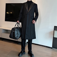 秋冬复古英伦时尚拼皮西装大衣男韩版中长款西服大衣潮XZ0083P160，男装西服套装，电商B267