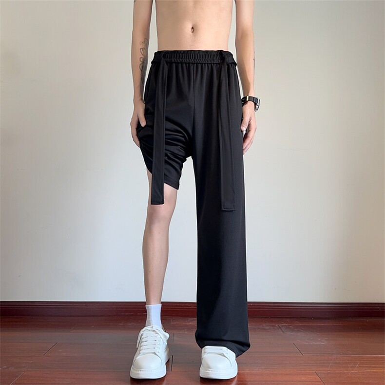 夏季新款休闲裤男纯色织带冰丝裤小众百搭长裤CK3518-P45控68,男装休闲裤,星座209-2
