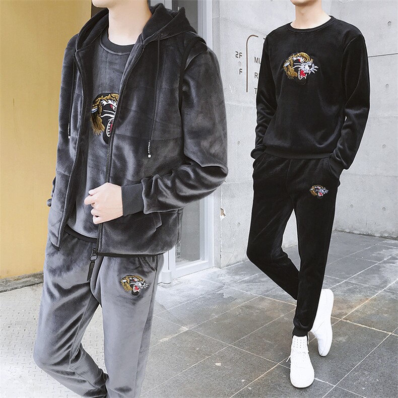 冬季男士金丝绒卫衣套装运动服双面加绒休闲服三件套DS256T,男装卫衣,电商A102