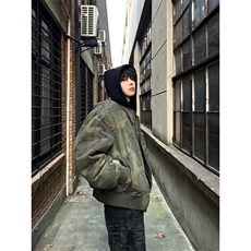 迷彩假两件连帽棉服男冬季美式高街飞行员棉衣外套潮牌短款棒球服，男装夹克，星座506A