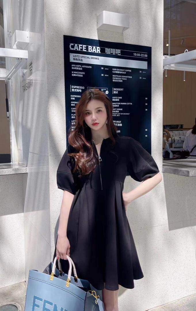 泡泡袖连衣裙，女装连衣裙，LL+