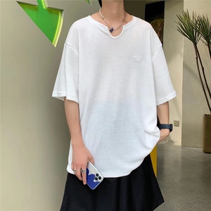 男潮流夏季圆领T恤宽松短袖 华夫格五分袖T97P25图片
