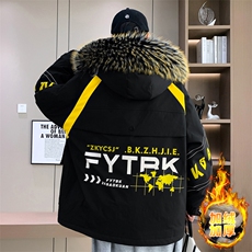 港风加绒夹克男外套青年冬季加厚连帽大毛领保暖棉衣男L8757-P98，男装夹克，星座310B-3