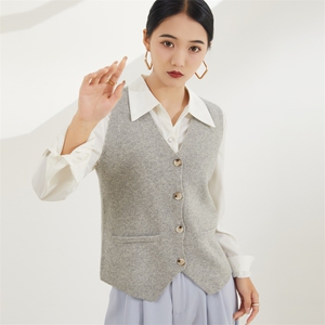 秋冬新款女士羊毛背心V领宽松针织衫时尚休闲薄款坎肩外搭打底衫图片