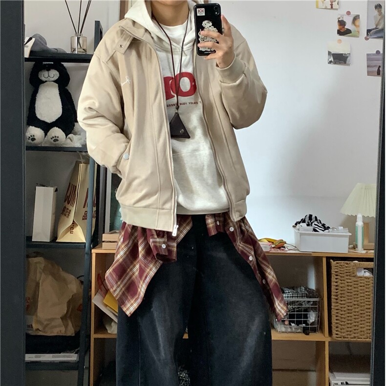 纯色cleanfit外套男高级感飞行夹克高街vibe美式棒球服W6177-P70图片