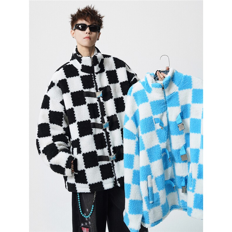 羊羔毛格子外套大码M-5XL加棉聚酯纤维棉衣YG78159P105控149，男装棉衣，星座227-7