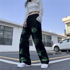 X361-P60街头百搭印花绿色涂鸦长裤男女直筒裤复古宽松休闲裤潮，男装休闲裤，星座911
