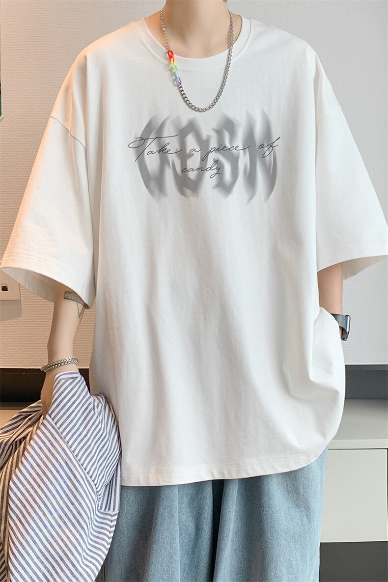 已注册/夏季内景纯棉旋转字母印花短袖T恤男宽松打底DT00094/P25,男装T恤,电商B316