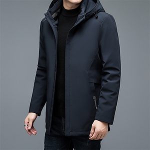 2023冬季新款可脱卸帽羽绒服男上衣纯色中年加厚保暖白鸭绒外套图片