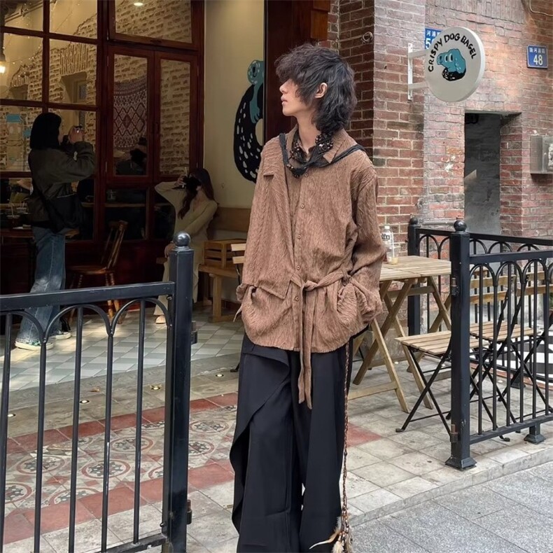 日系复古提花衬衫女长袖时尚设计感镂空上衣夏季宽松潮流痞帅衬衣,男装衬衫,星座506A