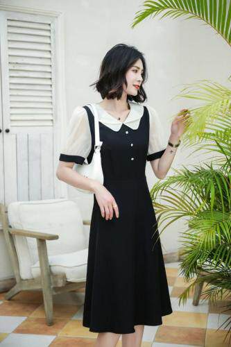 撞色拼接连衣裙，女装连衣裙，漫菲妮