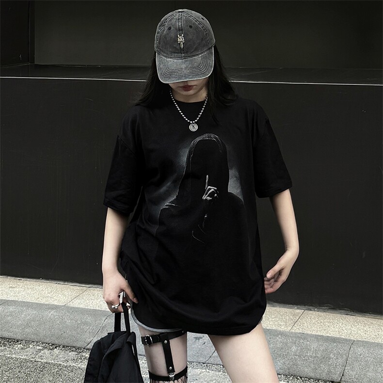 美式潮牌宽松嘘手势的黑衣人重磅270g纯棉短袖T恤情侣男女款TS007,男装T恤,星座210