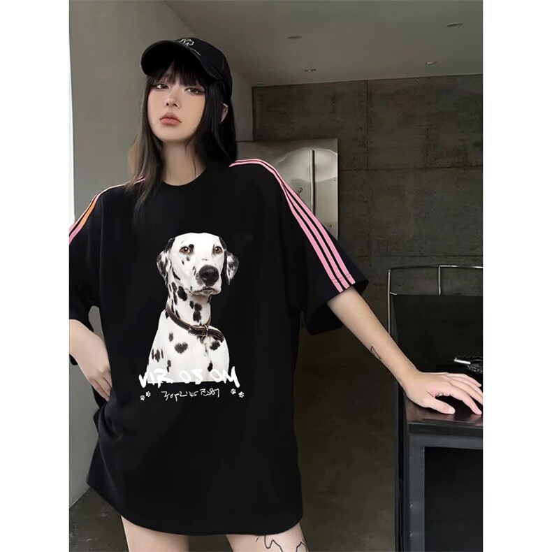 抖音得物品质二开240克宽松纯棉美式潮牌印花三条杠中性风短袖T恤,男装T恤,电商A486-1