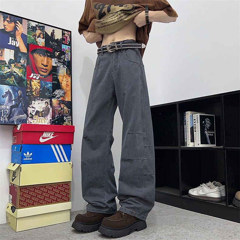 潮牌高街拼接弯刀阔腿裤宽松显瘦高腰拖地休闲裤K127-P55，男装休闲裤，星座308B-2