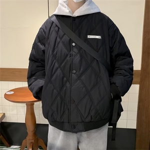 冬季日系纯色基础立领加厚棉服插肩袖男宽松保暖棉衣外套潮图片