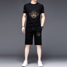 YS-X333夏季男式短袖长裤短裤三件套运动休闲套头修身T恤套装P132，男装休闲套装，电商B360