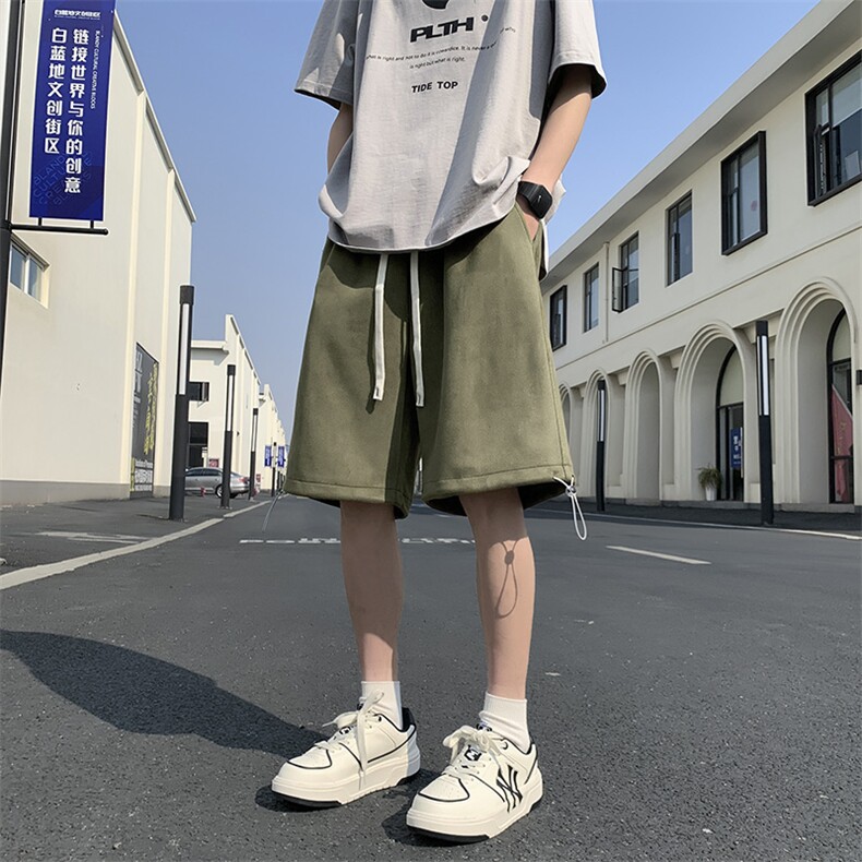 港风麂皮绒休闲裤美式高街五分裤宽松大码直通短裤DK011 P32图片