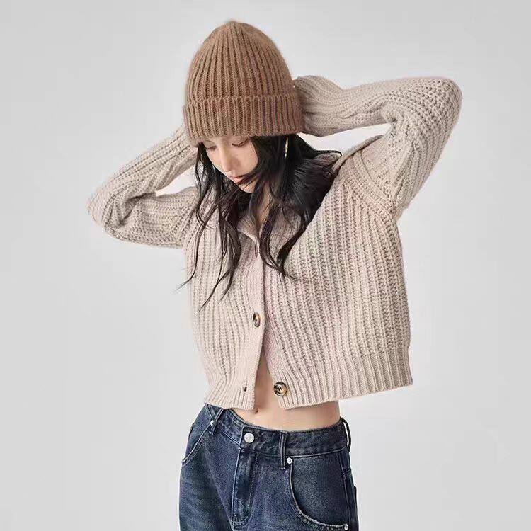 2025年秋季新款百搭元宝翻领开衫，女装针织衫/毛衣，恒恩羊绒