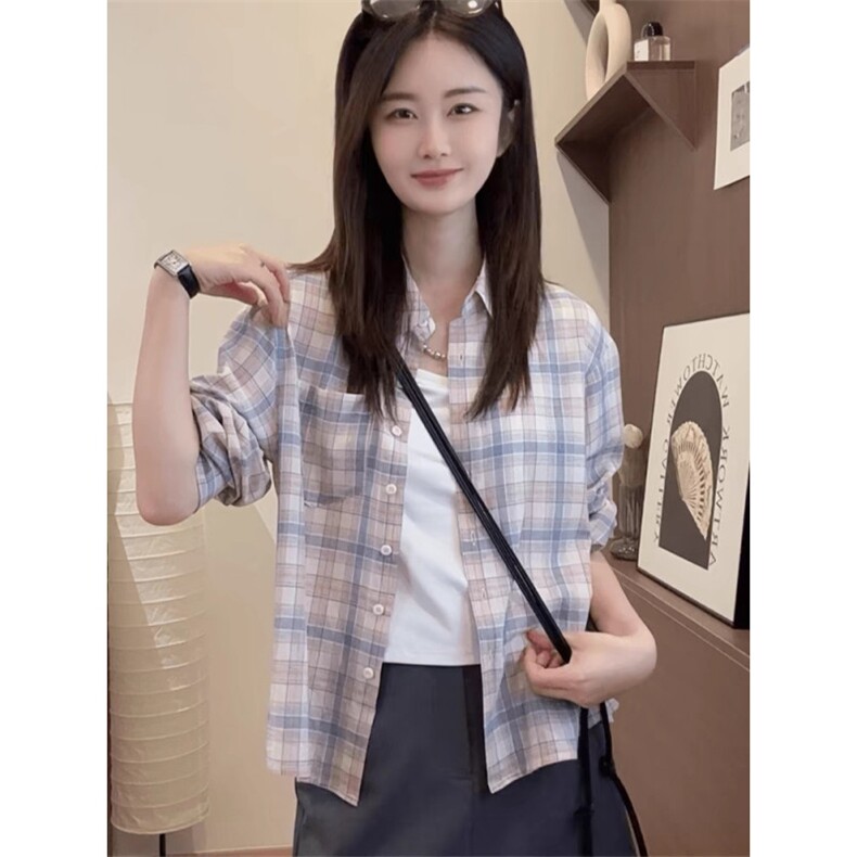 TC422-P45新款休闲格子衬衫宽松外搭防晒开衫外套图片
