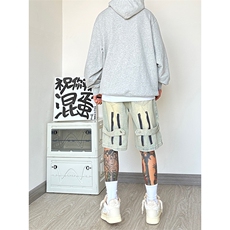B221美式ins高街暗黑拉链休闲牛仔短裤五分裤LK23082-P50控68，男装牛仔裤，电商B221