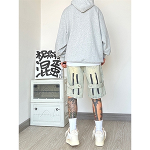 B221 美式ins高街暗黑拉链休闲牛仔短裤五分裤 LK23082-P50 控68图片