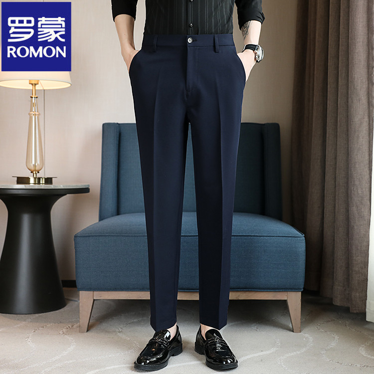 罗蒙专版男韩版潮流春秋季新款九分小西裤男士修身西装裤休闲长裤，男装西服套装，星座505-2（原电商A260-1)