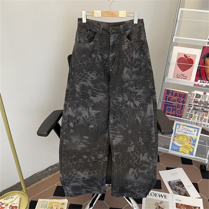 高街潮牌迷彩蛇纹小众牛仔裤男夏季美式潮流百搭宽松时尚痞帅长裤,男装牛仔裤,星座505-2（原电商A260-1)