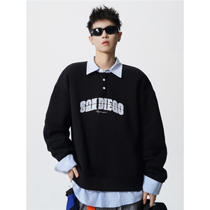 HW2545特P55控98面布54棉46聚酯假两件POLO情侣卫衣宽松外套男图片