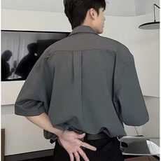 网络图现货美式高级感痞帅宽松免熨烫休闲纯色短袖衬衫JCS08-P35，男装T恤，星座715-7