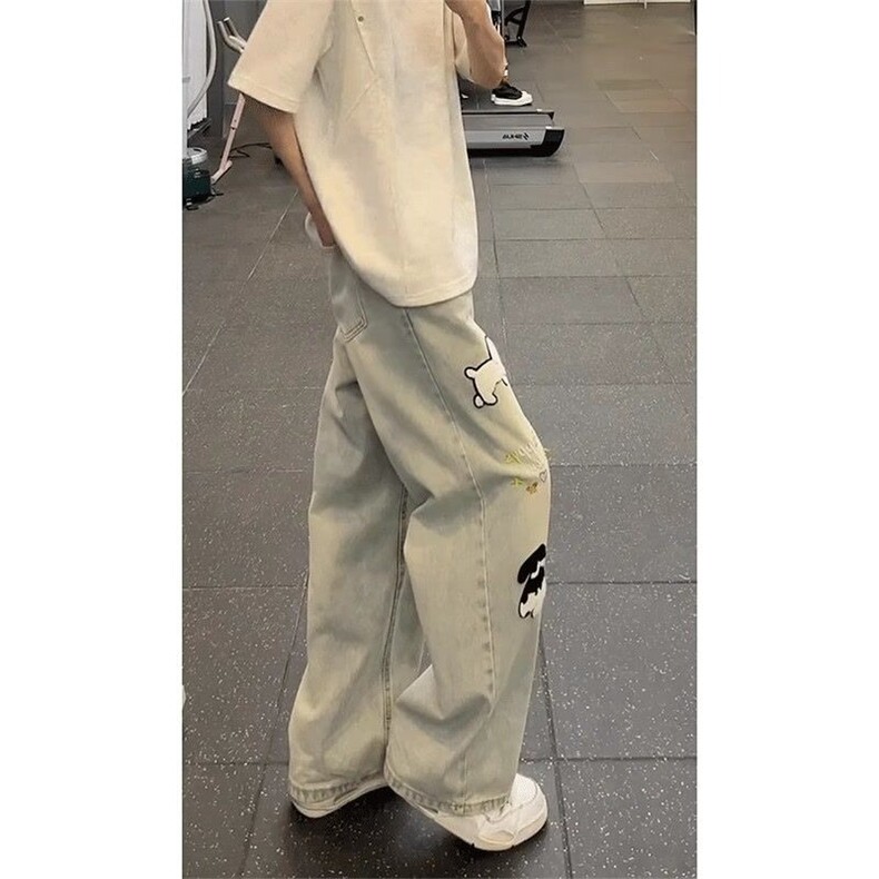 小狗刺绣牛仔裤男夏季薄款潮牌痞帅裤子美式高街长裤A8059-P45,男装牛仔裤,星座208-5
