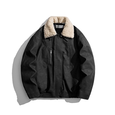 复古做旧可脱卸羊羔毛领大码M-5XL面层PU皮棉衣男77933P138，男装棉衣，星座227-7