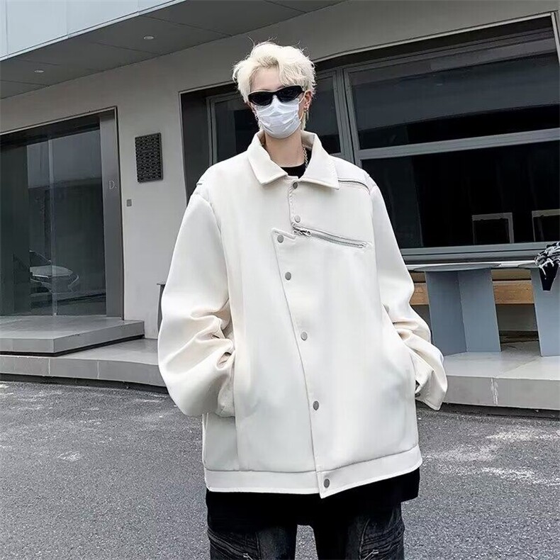 DJK11-P66垫肩外套男秋季潮牌宽松设计感开衫翻领美式防水夹克,男装夹克,星座603-2