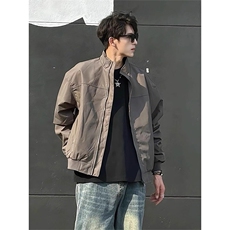 抖音得物美式潮休闲夹克春季立领纯色复古工装加厚棉服外套AMY01，男装夹克，电商A443