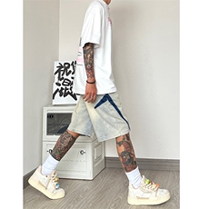 B221美式ins高街暗黑小众百搭牛仔短裤五分裤LK23090-P55控78，男装牛仔裤，电商B221