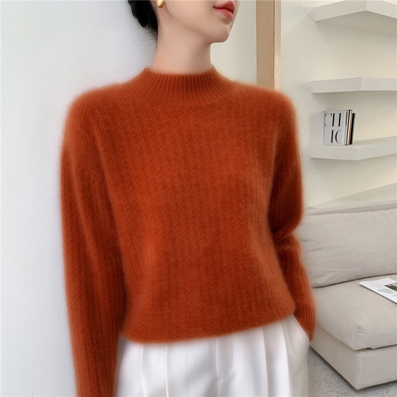 2025年秋季新款百搭女士7针重工加厚扭花半高,女装羊绒衫,百越羊绒