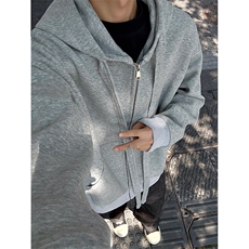 新款高克重420g华棉绑带设计连帽宽松卫衣外套男W5405-特P55控99，男装卫衣，电商A001-1