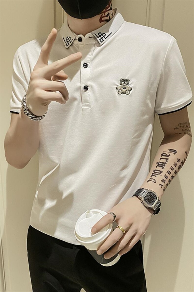 82378-P35短袖男T恤修身翻领半袖polo衫社会青年潮流印花上衣,男装Polo衫,电商D310B