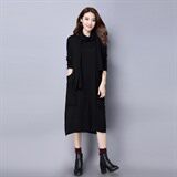 中长款直筒口袋长袖圆领纯色连衣裙2020年冬季韩版百搭，女装针织衫/毛衣，独衣靓