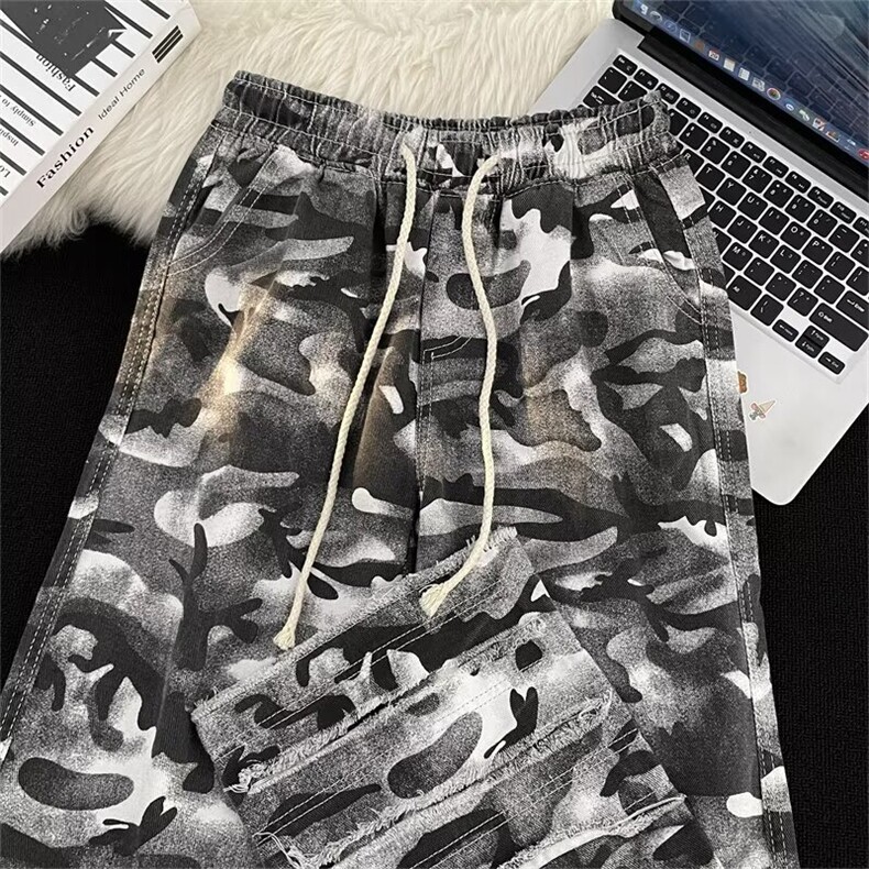 秋季美式高街复古废墟风迷彩小众时尚男女抽绳阔腿裤1106/P56,男装休闲裤,星座506B