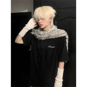 抖音得物供货210克现货宽松纯棉美式潮牌印花落肩袖纯棉T恤AT2117图片