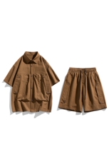 夏季套装男高品潮牌五分袖衬衫大码短裤两件套DSA157-1-C75-P80，男装衬衫，电商A157-1